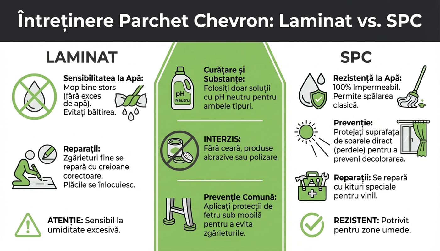 Descopera cum intretii pparchetul laminat tip chevron si SPC-ul