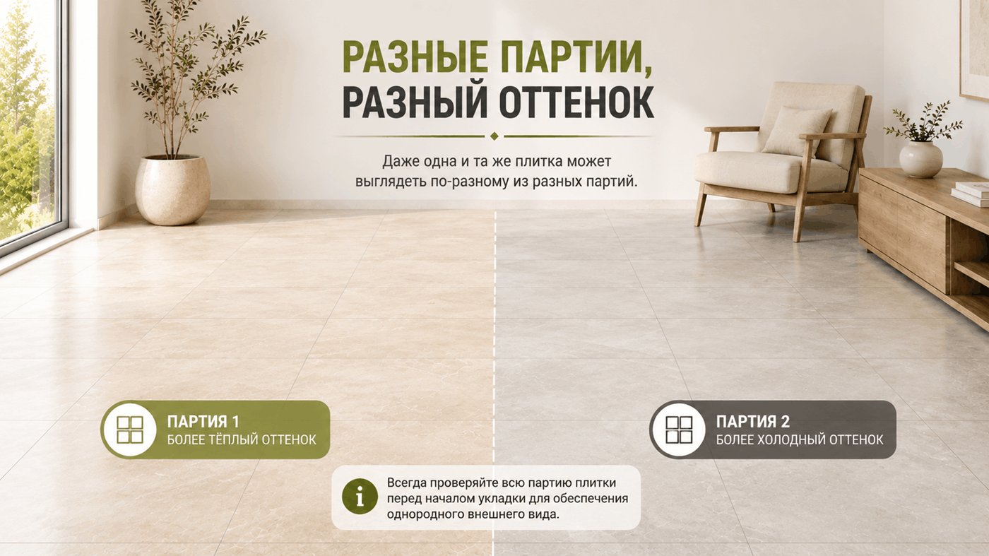 Визуальная разница между разными партиями плитки уложенными в одной комнате